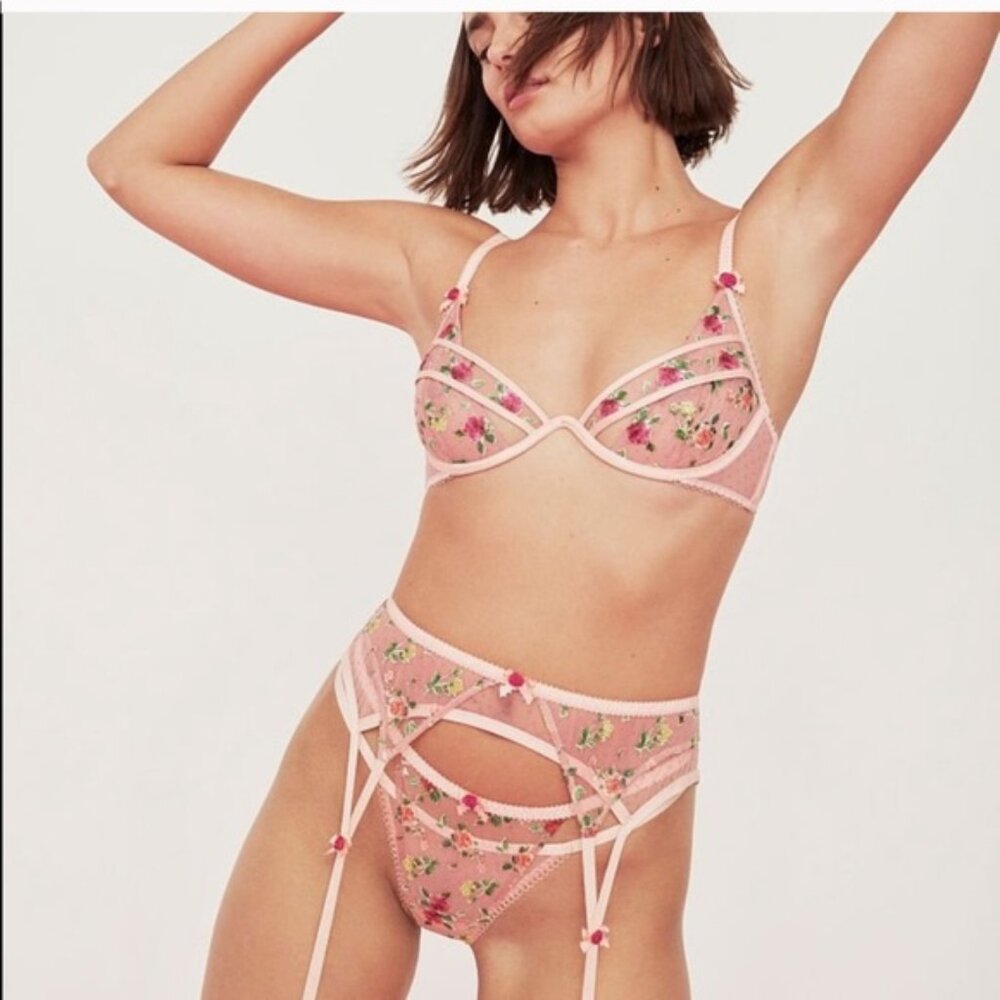 XXS For Love & Lemons Elouise 3-Piece Set | Bra, Garter, & Thong